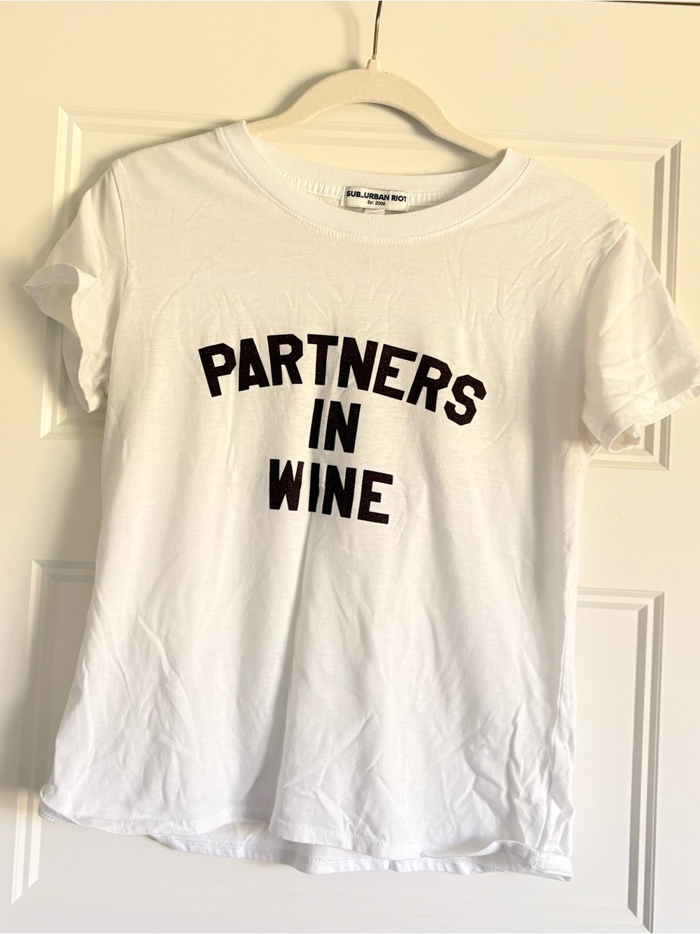 Sub Urban Riot, partners in wine Tshirt, white, size small